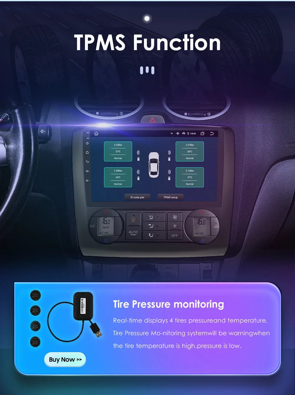 utoradio Android 9" Hizpo 2DIN avec GPS, Bluetooth, 4G, RDS, DSP, SWC et CarPlay – Compatible Ford Focus 2 Mk2 (2004-2011), Processeur UI7862