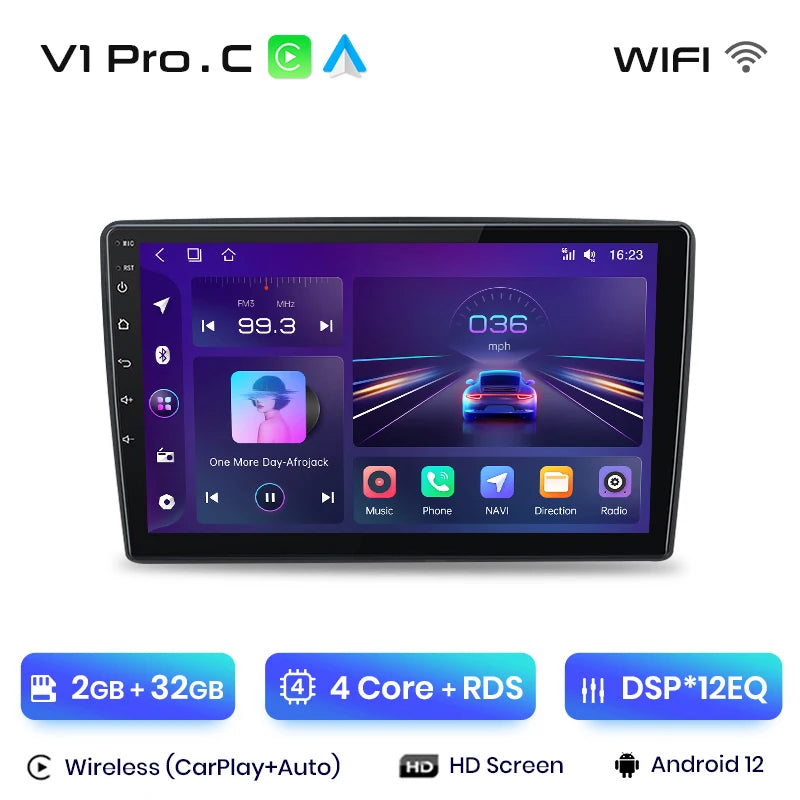 Autoradio sans fil avec CarPlay et Android Auto Citroën C5 (2008-2017), doté de RDS, 4G, Wi-Fi, GPS, double DIN et Bluetooth.