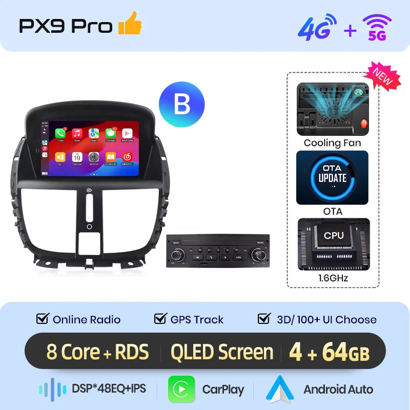 Peugeot 207 / 207 CC (2006–2015) Autoradio mit kabellosem CarPlay, Android Auto und integriertem GPS – Intelligentes Multimediasystem